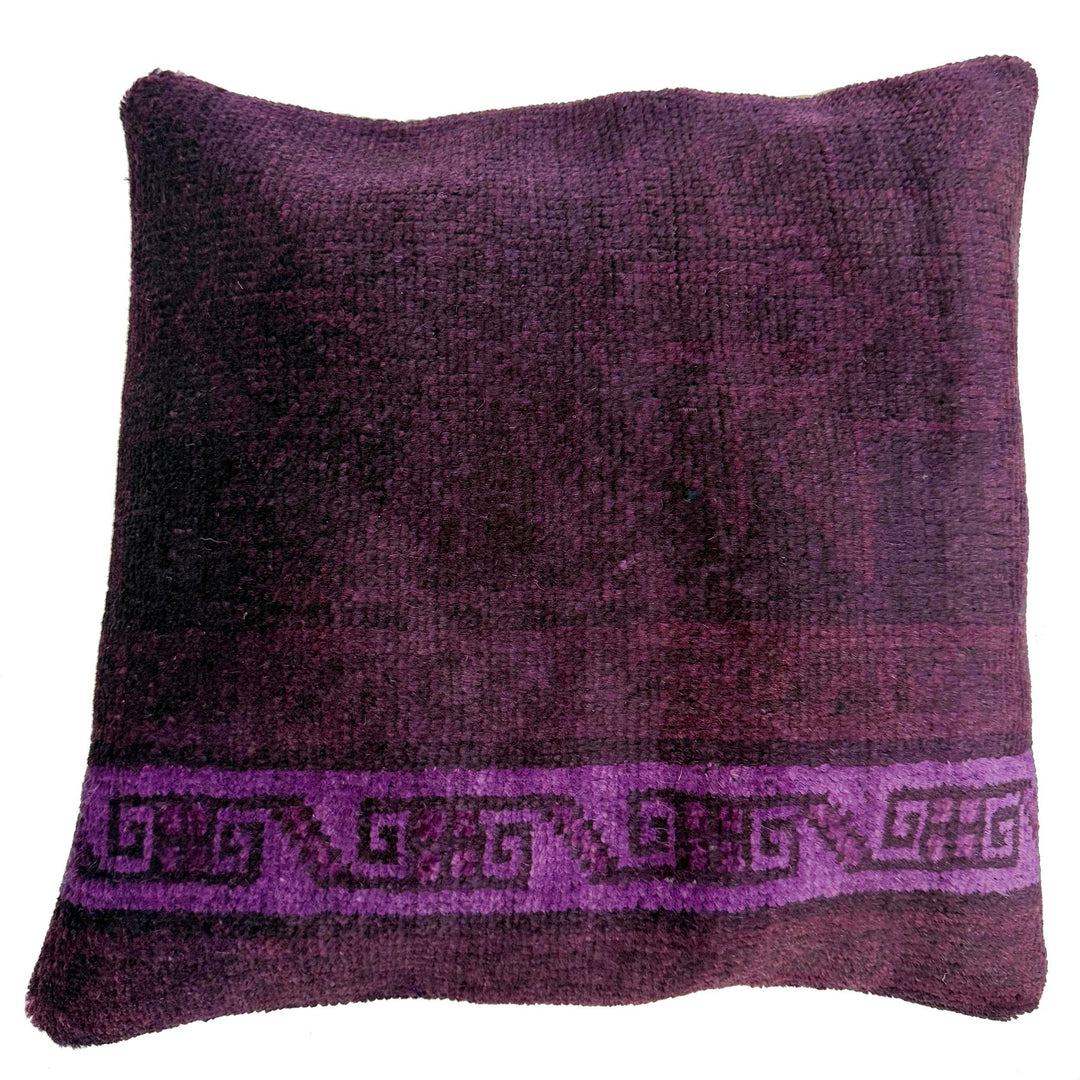 Purple Afghan Overdye Cushion Cover 1' 5" x 1' 5" Hand-Knotted
