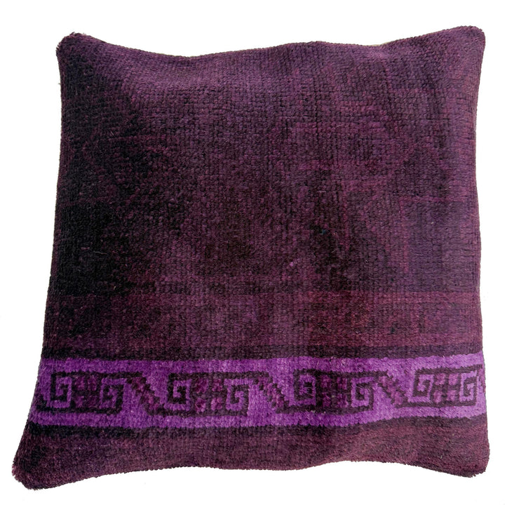 Purple Afghan Overdye Cushion Cover 1' 5" x 1' 5" Hand-Knotted