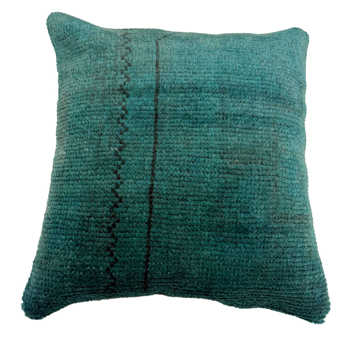 Blue Afghan Overdyed Cushion Cover 1' 5" x 1' 4" Hand-Knotted