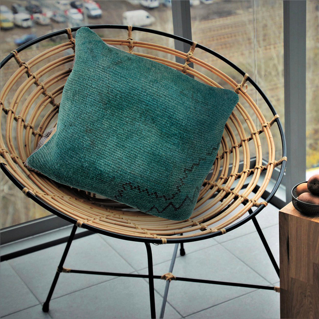 Blue Afghan Overdyed Cushion Cover 1' 5" x 1' 4" Hand-Knotted view