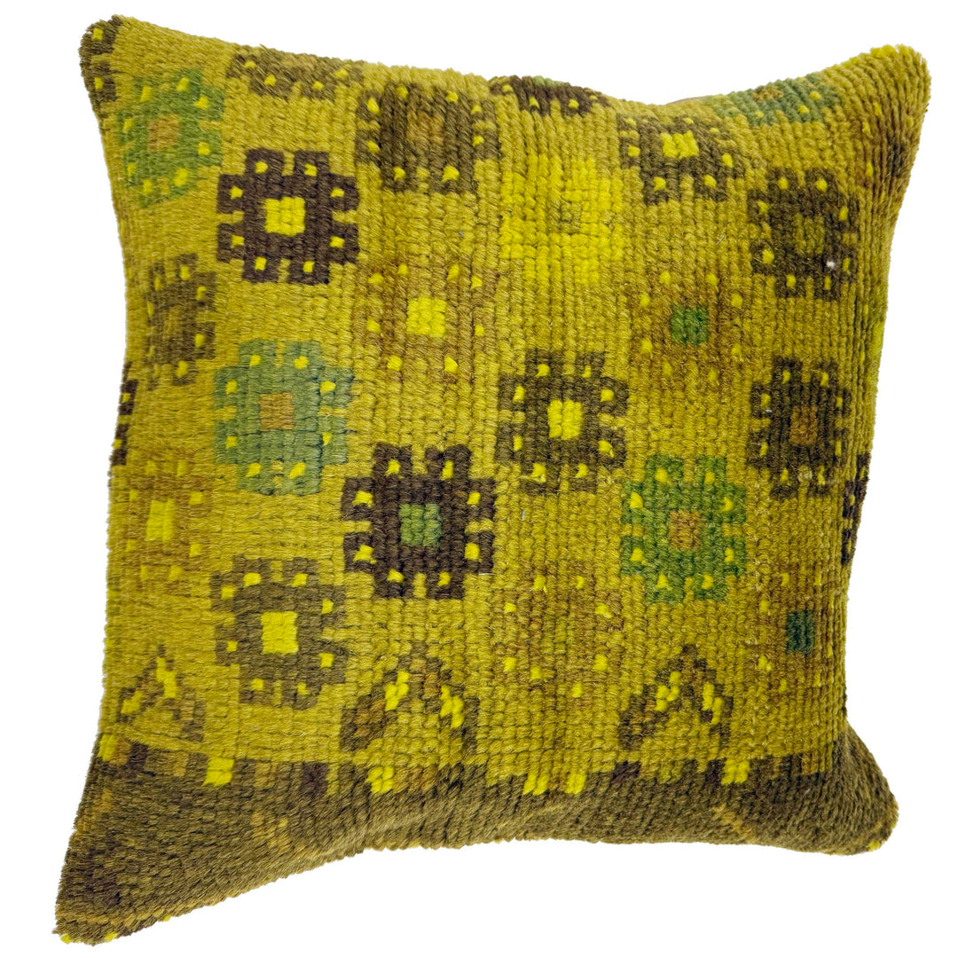 Yellow Afghan Overdye Cushion Cover 1' 5" x 1' 6" Hand-Knotted