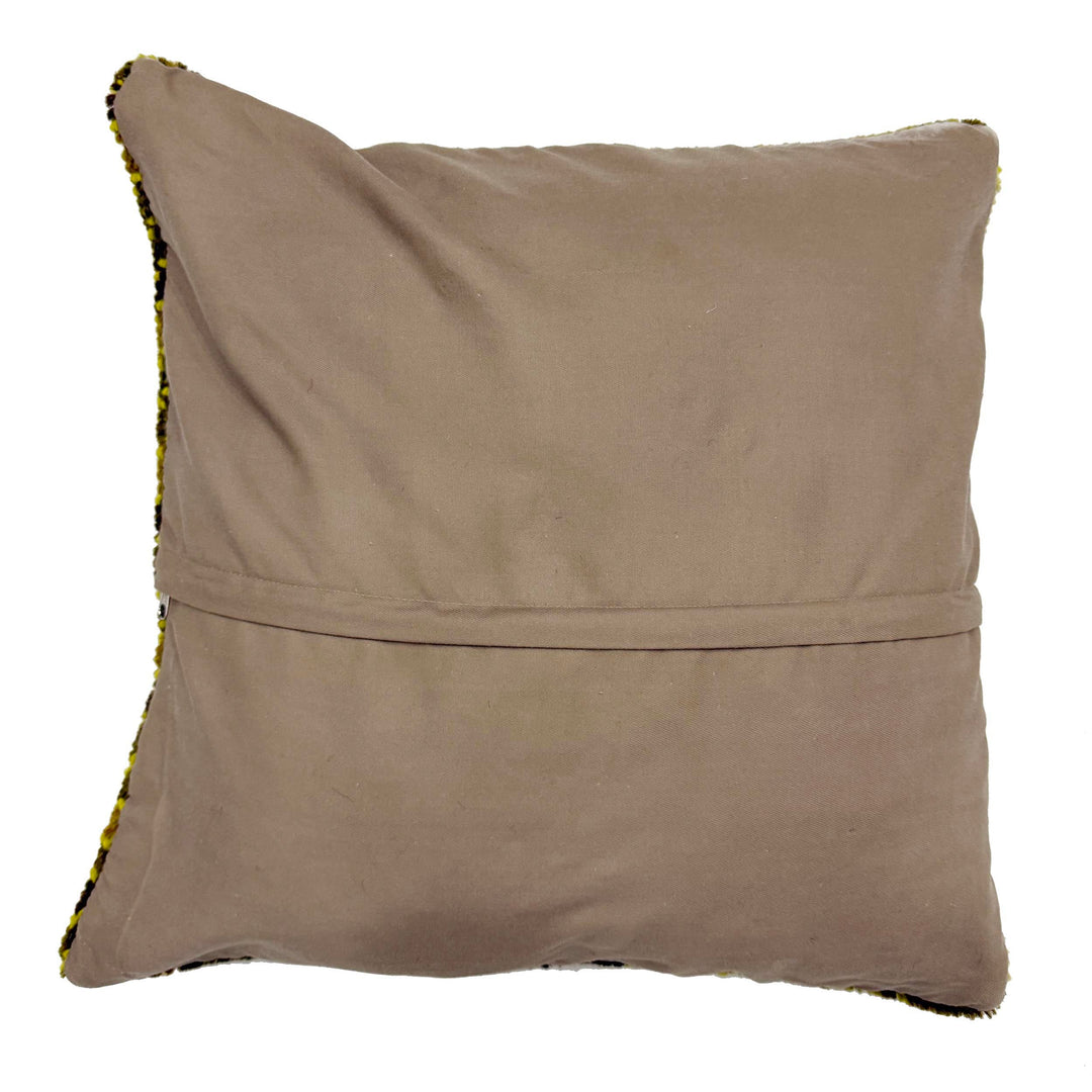 Yellow Afghan Overdye Cushion Cover 1' 5" x 1' 6" Hand-Knotted detail