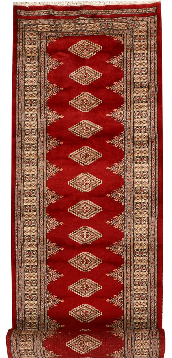 Maroon Pakistani Jaldar Rug 2' 8" x 13' 9" Hand-Knotted | No. 39075
