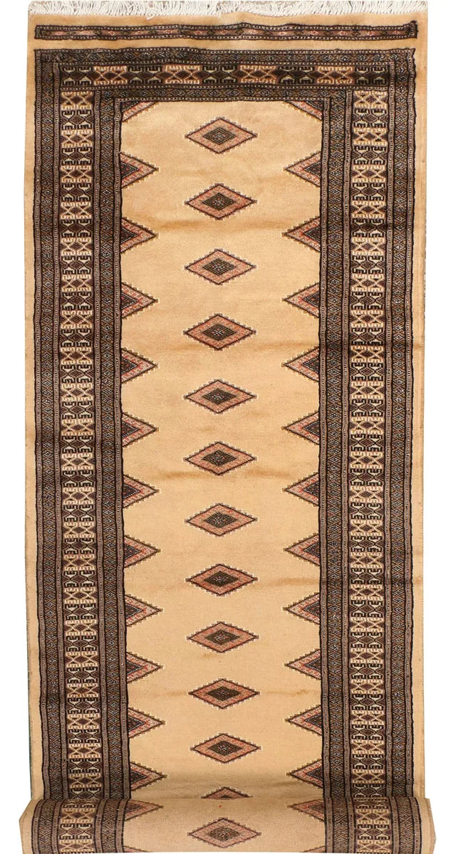 White Pakistani Jaldar Rug 2'7" x 14' Hand-Knotted | No. 39076