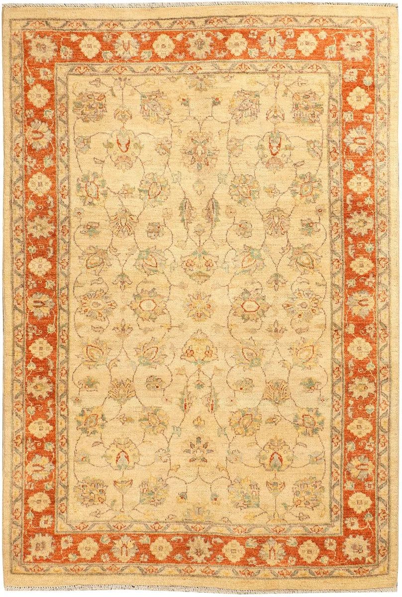Brown Afghan Ziegler Rug 4' 1 x 6' Hand-Knotted | No. 39388