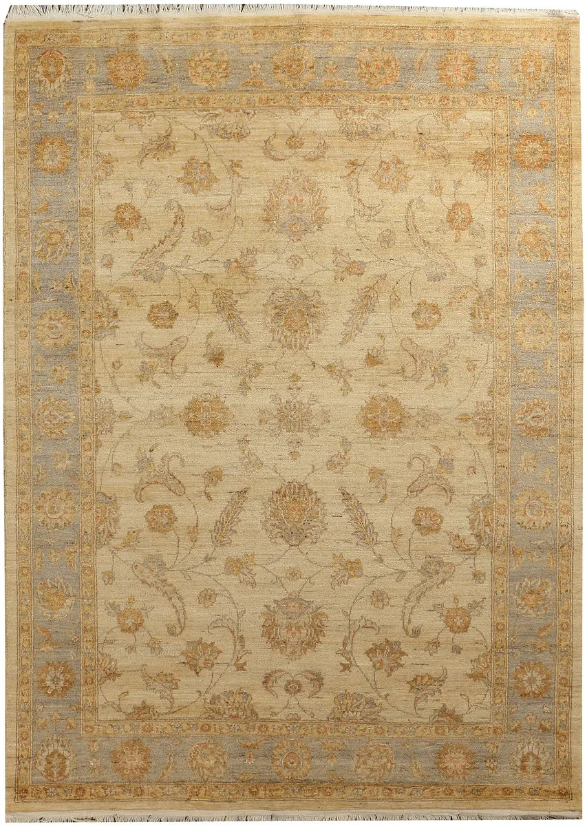 Tan Afghan Ziegler Rug 5'8" x 7'10" Hand-Knotted | No. 39519