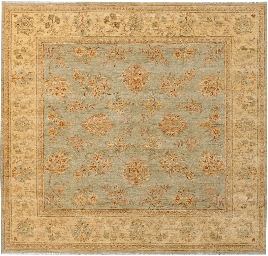 Grey Afghan Ziegler Rug 6' 9 x 6' 4 Hand-Knotted | No. 39847