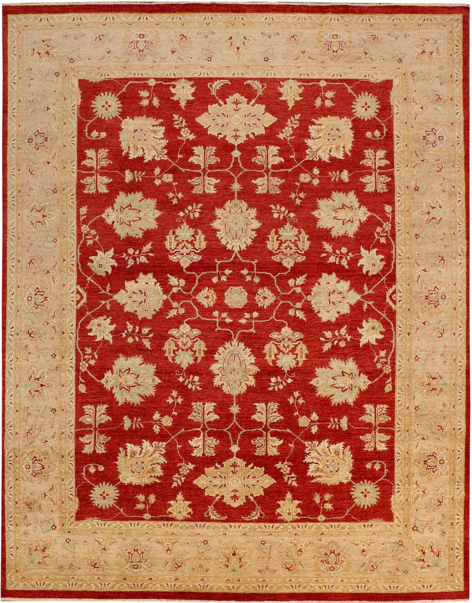 Red Afghan Ziegler Rug 9'8" x 12'5" Hand-Knotted | No. 39887