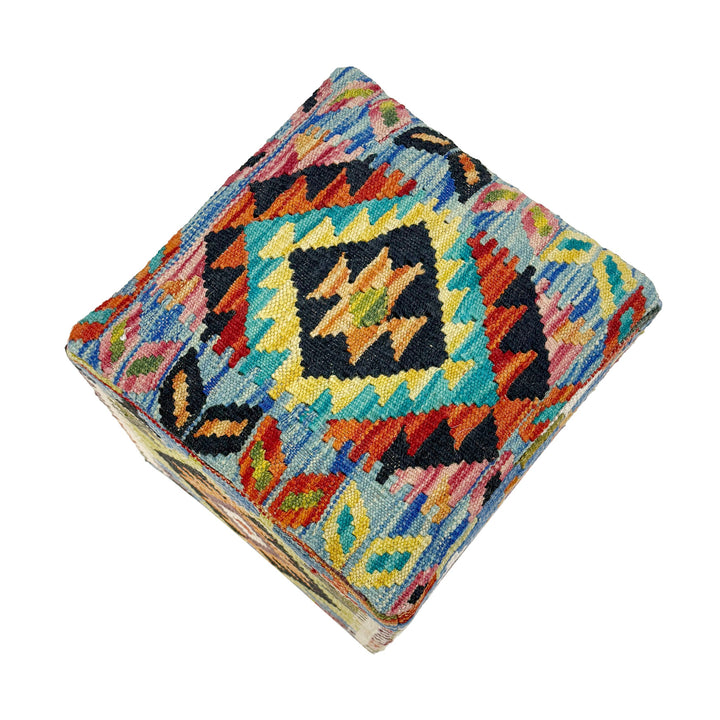 Kilim Ottoman Footstool - Square Handmade Design 1' 3" x 1' 3" - No. AL729515