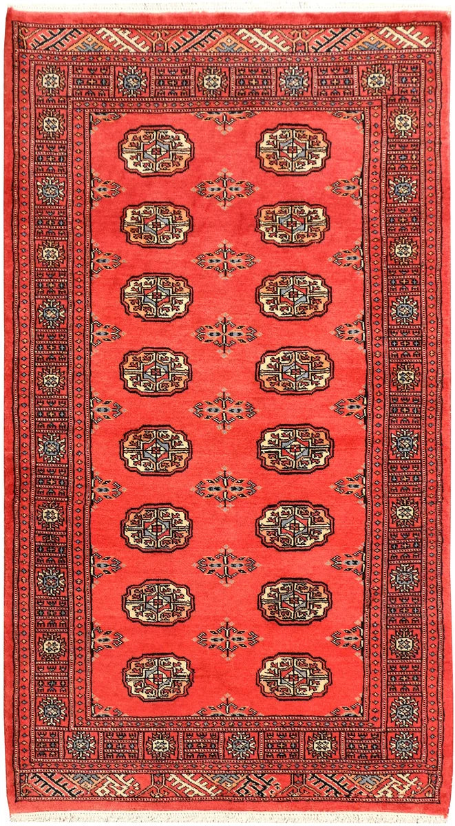 Tomato Pakistani Bokhara Rug 3'2" x 5'9" Hand-Knotted | No. 41460