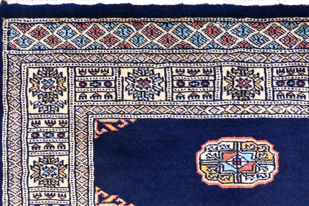 Blue Afghan Bokhara Rug 3'2" x 5'4" Hand-Knotted | No. 44095