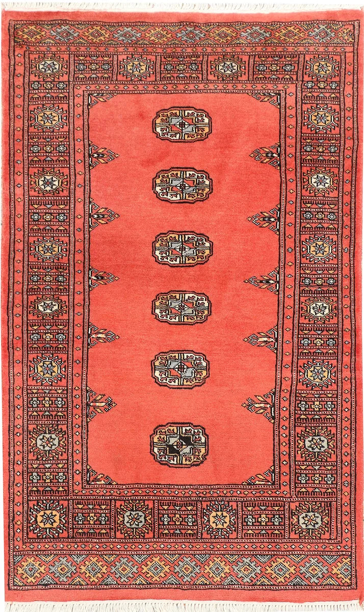 Red Pakistani Bokhara Rug 3' x 4' 10 Hand-Knotted | No. 44105
