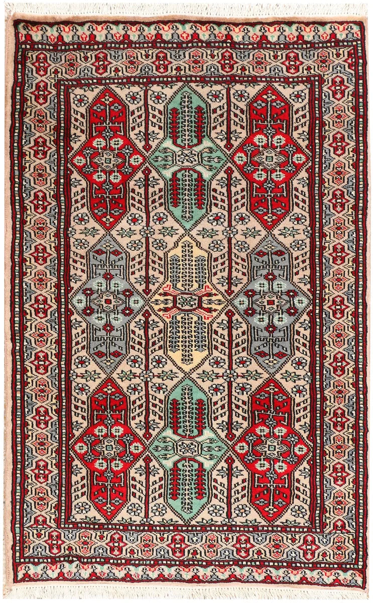 Tan Caucasian Oriental Rug 2' 7 x 3' 11 Hand-Knotted | No. 44412