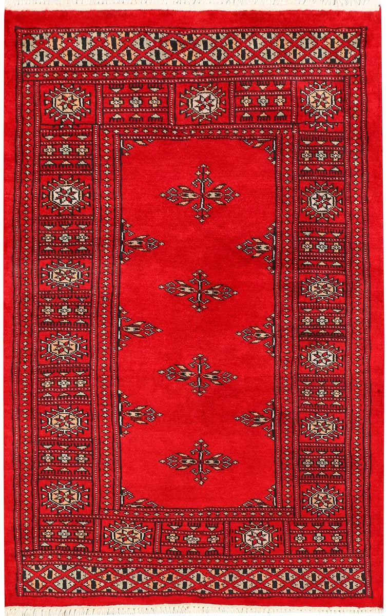 Red Pakistani Butterfly Rug 2'7" x 3'11" Hand-Knotted | No. 44578