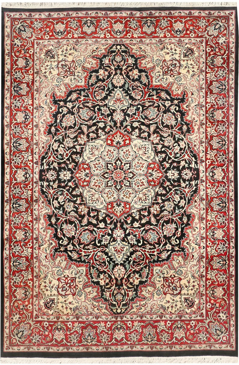 Black Afghan Tabriz Rug 4'7" x 6'8" Hand-Knotted | No. 44751