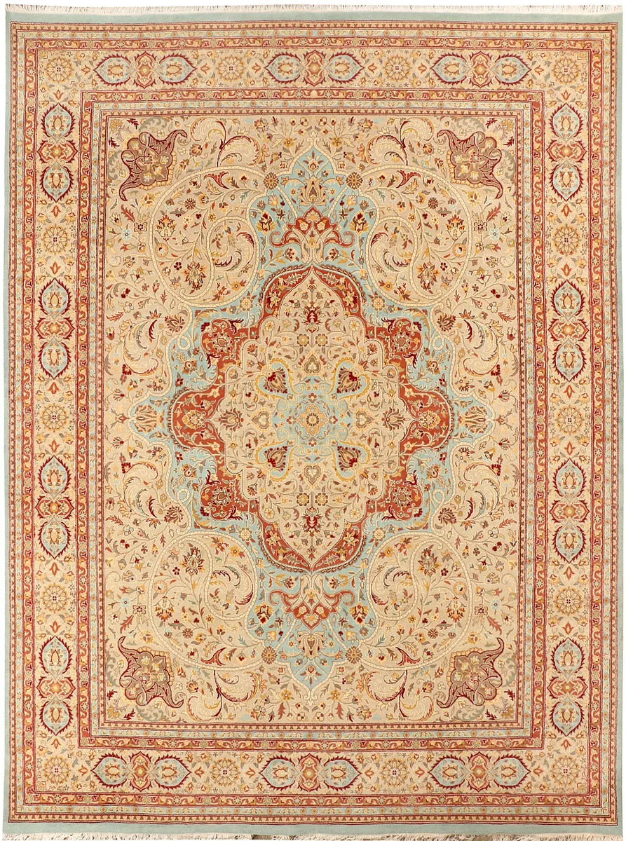 Powder Blue Afghan Kirman Rug 9'1" x 12'2" Hand-Knotted | No. 44886