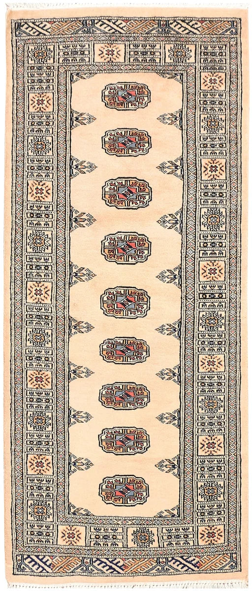 White Pakistani Bokhara Rug 2'7" x 6' Hand-Knotted | No. 45013