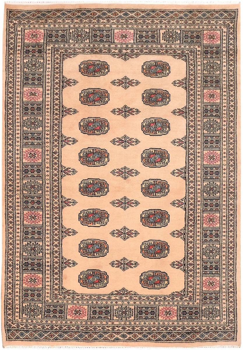 White Pakistani Bokhara Rug 4' 1 x 5' 10 Hand-Knotted | No. 45765