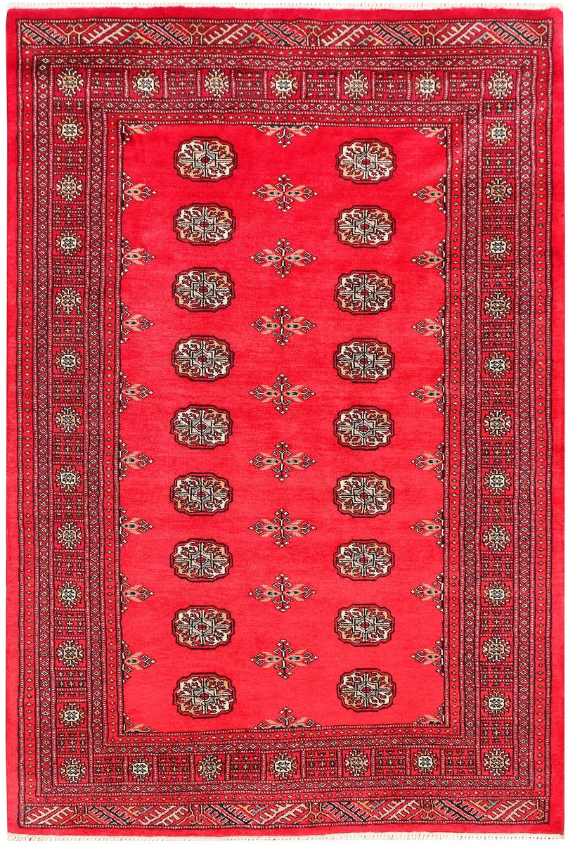 Red Pakistani Bokhara Rug 4'8" x 7' Hand-Knotted | No. 45904
