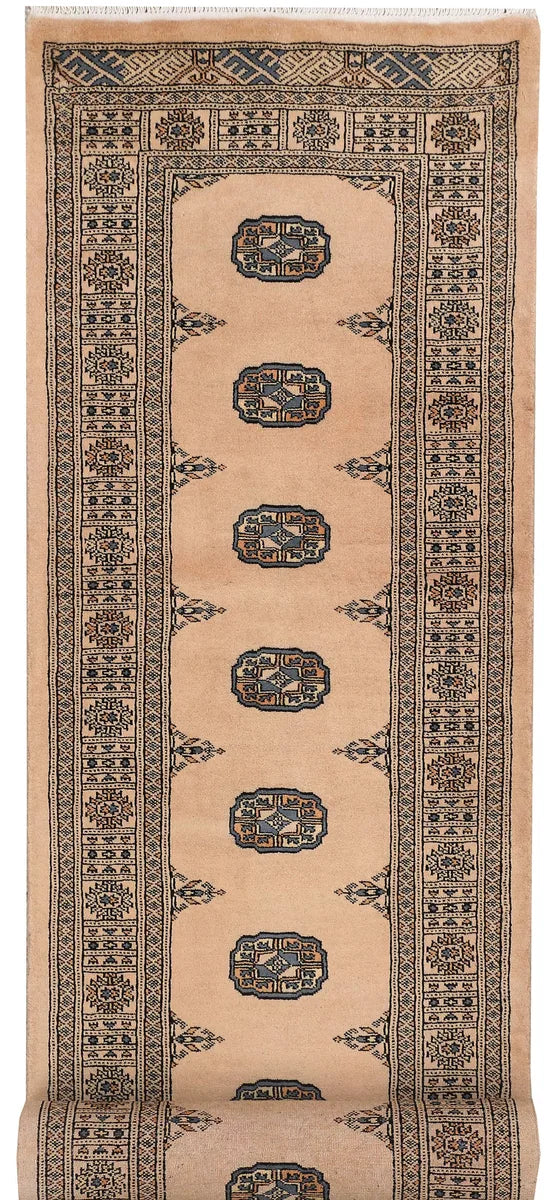 Tan Pakistani Bokhara Rug 2' 7" x 11' 4" Hand-Knotted | No. 46864