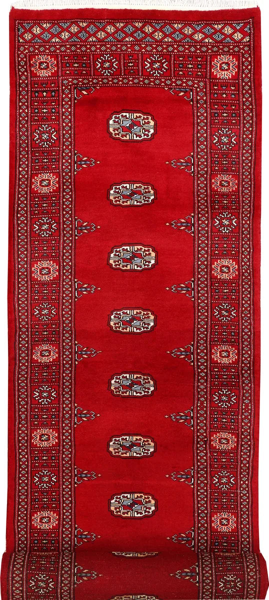 Dark Red Pakistani Bokhara Rug 2' 7 x 13' 1 Hand-Knotted | No. 46937