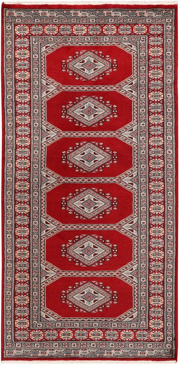Dark Red Pakistani Jaldar Rug 3' 1" x 6' 3" Hand-Knotted | No. 47168