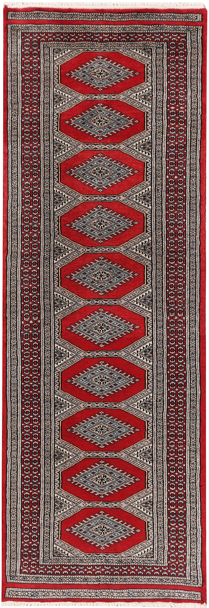 Firebrick Red Pakistani Jaldar Runner 2' x 6' Hand-Knotted | No. QA85685