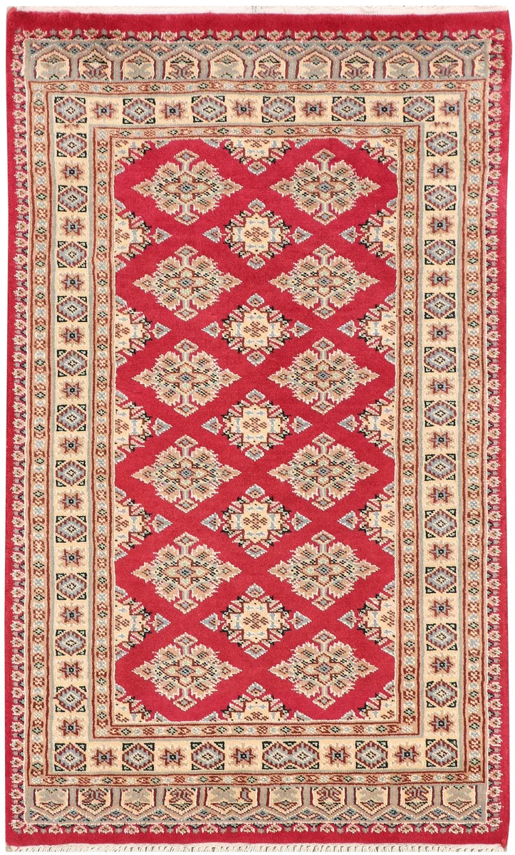 Red Pakistani Jaldar Rug 2' 6 x 4' 1 Hand-Knotted | No. 47607