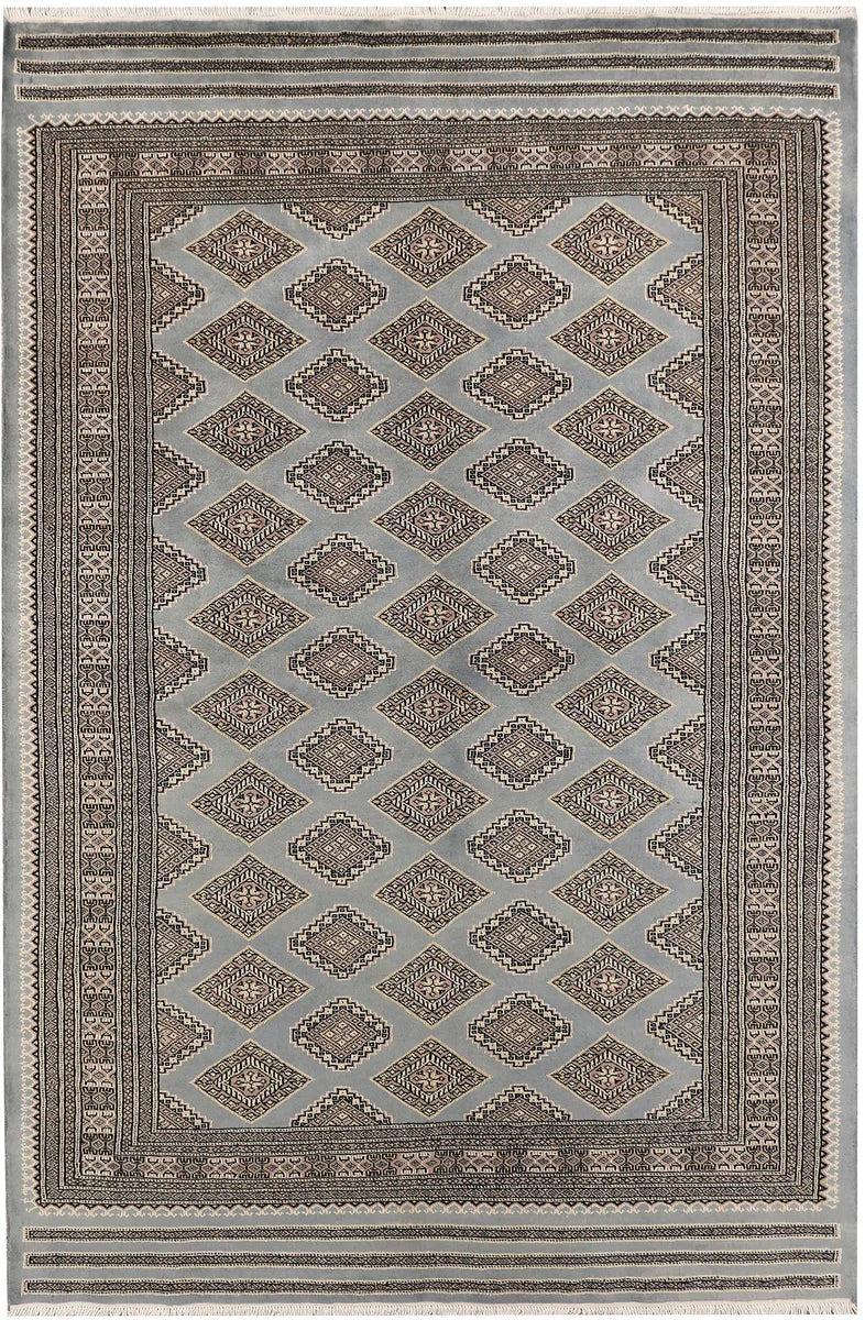 Grey Pakistani Jaldar Rug 5'7" x 8'5" Hand-Knotted | No. 47821