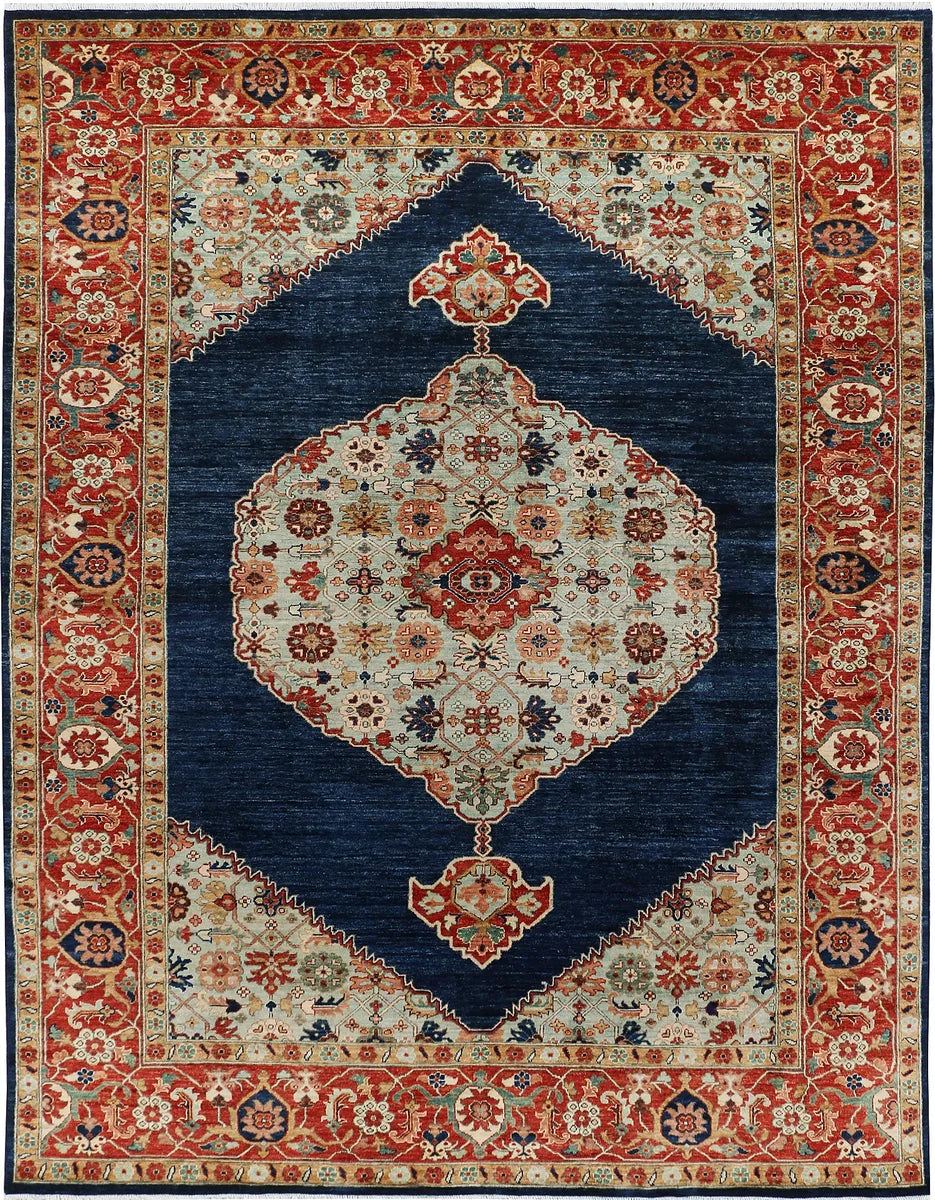 Navy Afghan Oushak Rug 8' 8" x 11' 7" Hand-Knotted | No. 48050