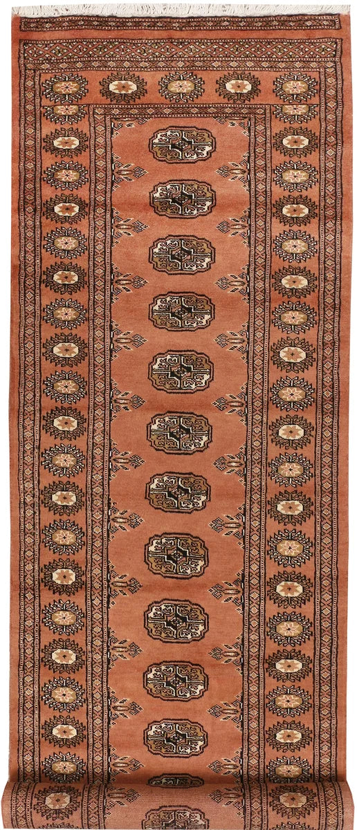 Dark Salmon Pakistani Bokhara Rug 2' 7" x 9' 11" Hand-Knotted | No. 48190
