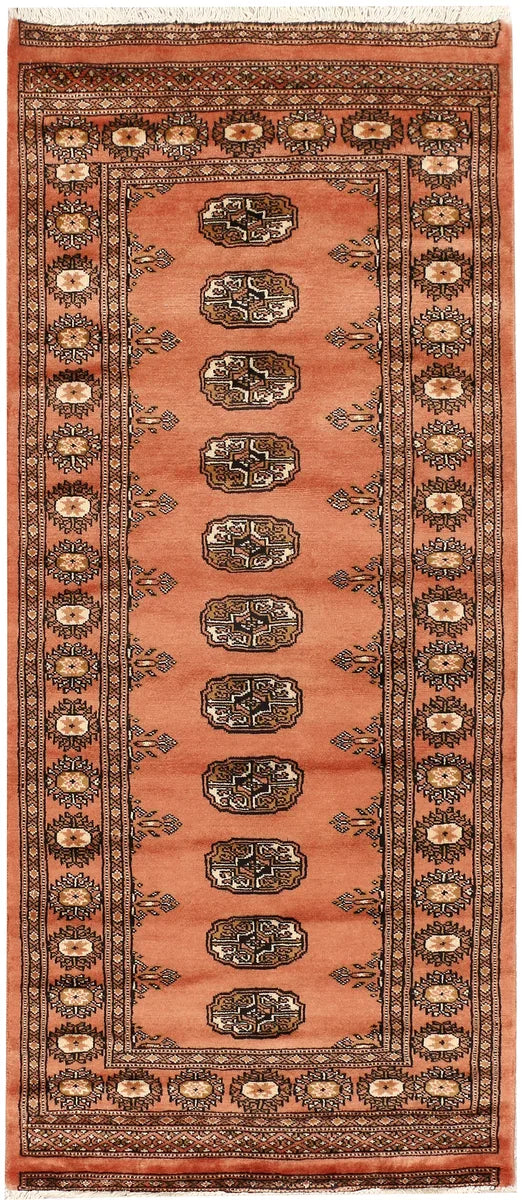 Dark Salmon Pakistani Bokhara Rug 2' 7" x 9' 3" Hand-Knotted | No. 48206