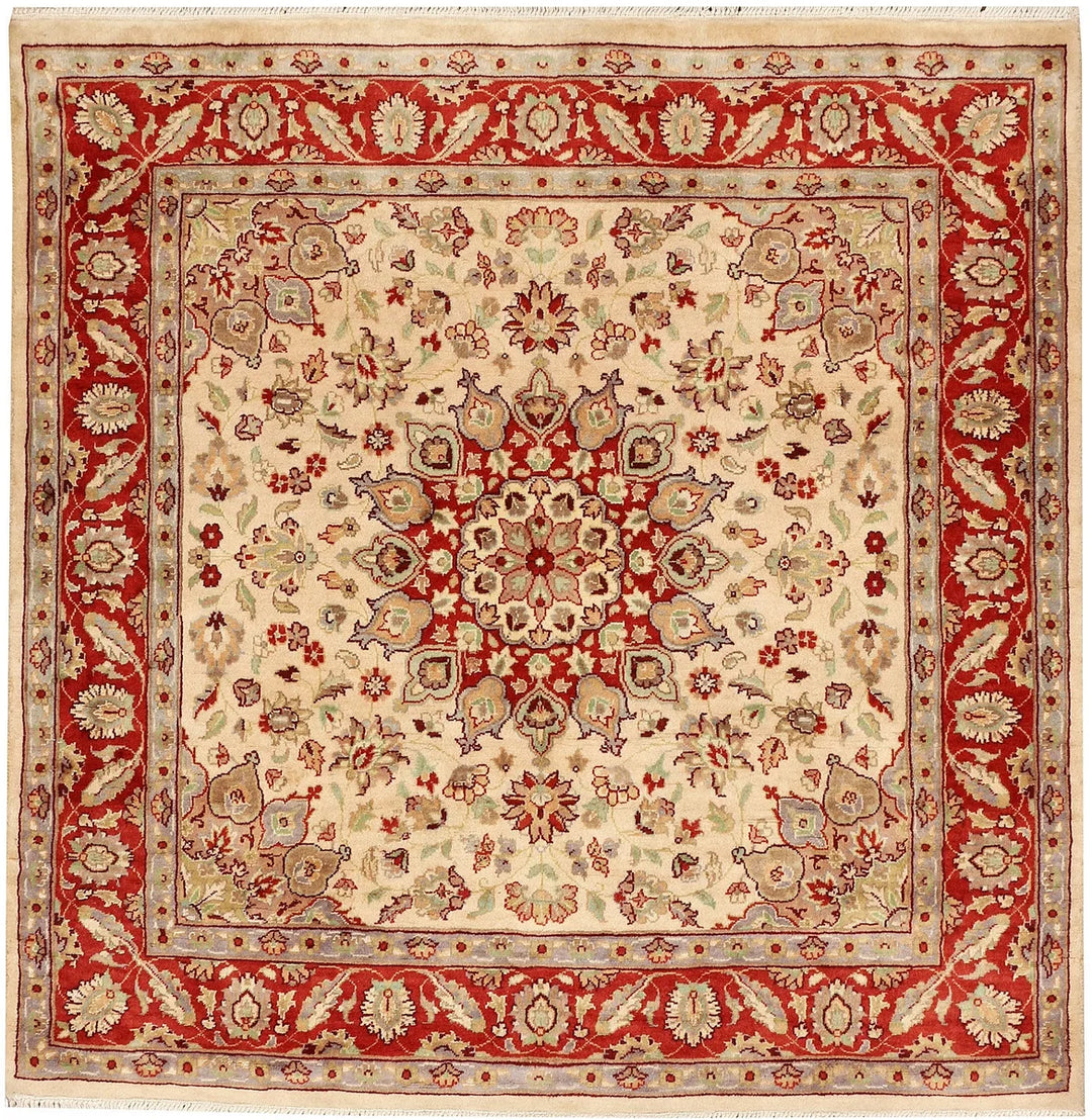 Brown Afghan Kashan Rug 3'11" x 3'11" Hand-Knotted | No. 48397