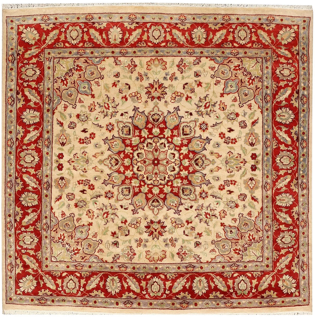 Brown Pakistani Kashan Rug 4'1" x 3'11" Hand-Knotted | No. 48399