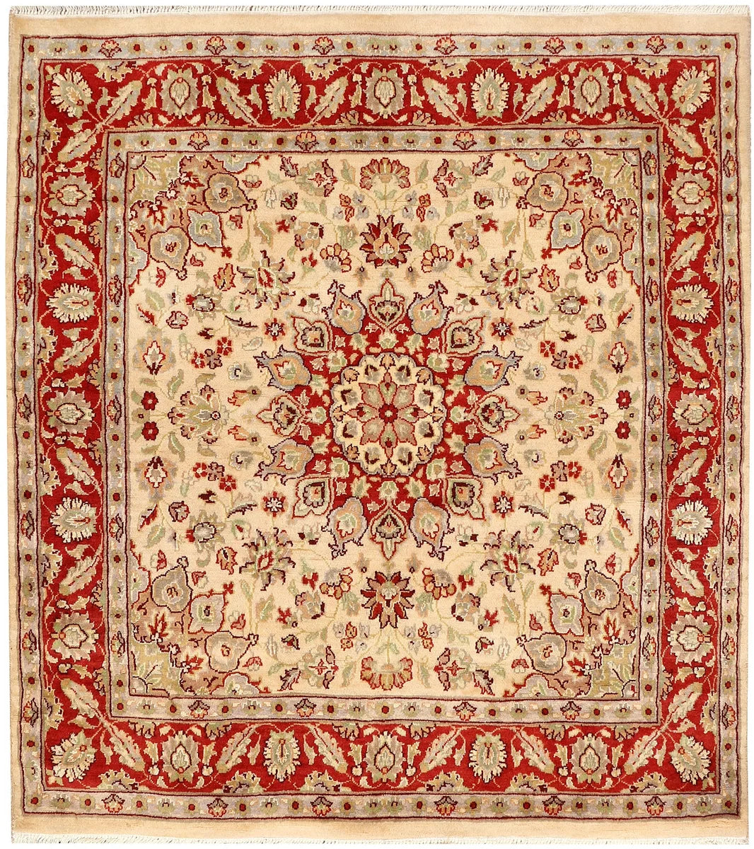Brown Afghan Kashan Rug 3'11" x 4'3" Hand-Knotted | No. 48422