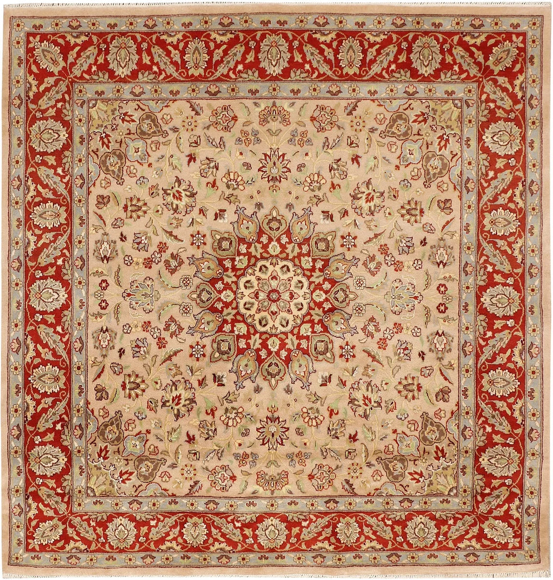 Tan Pakistani Kashan Rug 6' 8" x 6' 11" Hand-Knotted | No. 48503