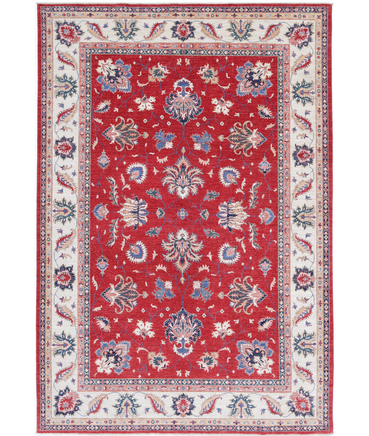 Afghan Ziegler Rug 6' 6" x 9' 4" Hand-Knotted