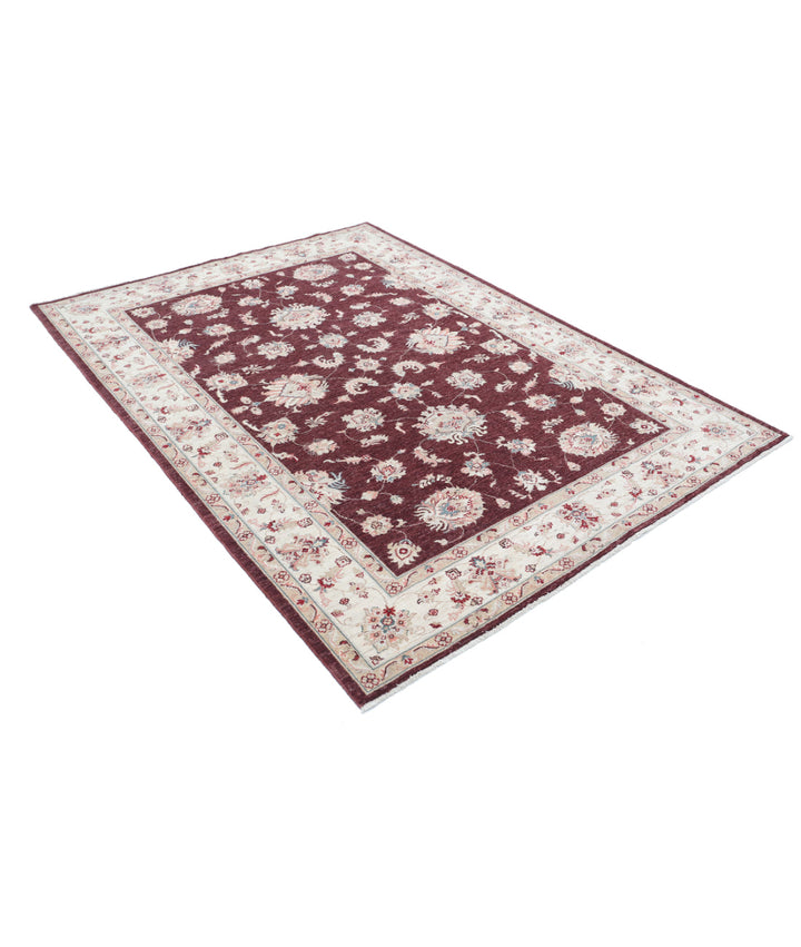 Burgundy Afghan Ziegler Rug 5'7" x 7'7" Hand-Knotted field