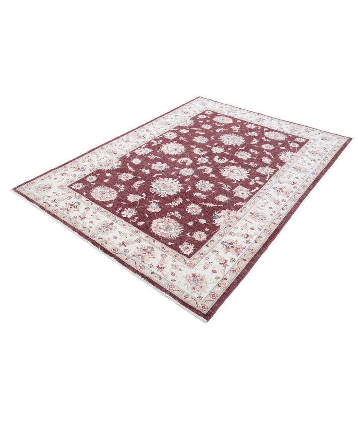 Burgundy Afghan Ziegler Rug 5'7" x 7'7" Hand-Knotted border
