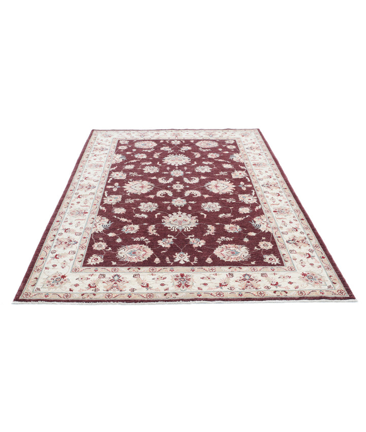 Burgundy Afghan Ziegler Rug 5'7" x 7'7" Hand-Knotted pattern