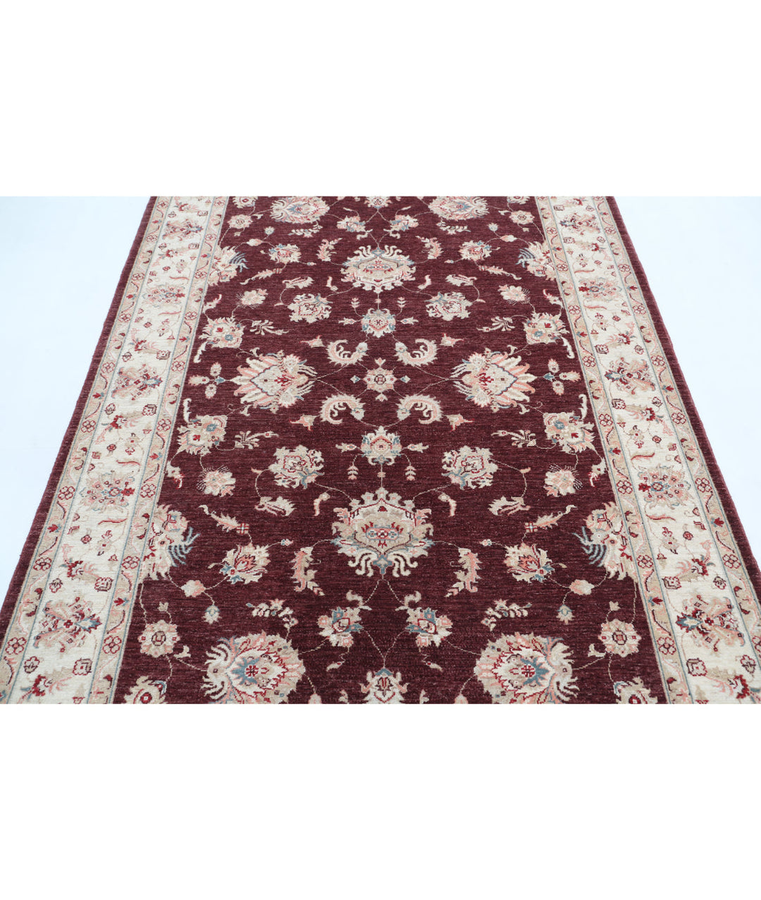 Burgundy Afghan Ziegler Rug 5'7" x 7'7" Hand-Knotted close-up