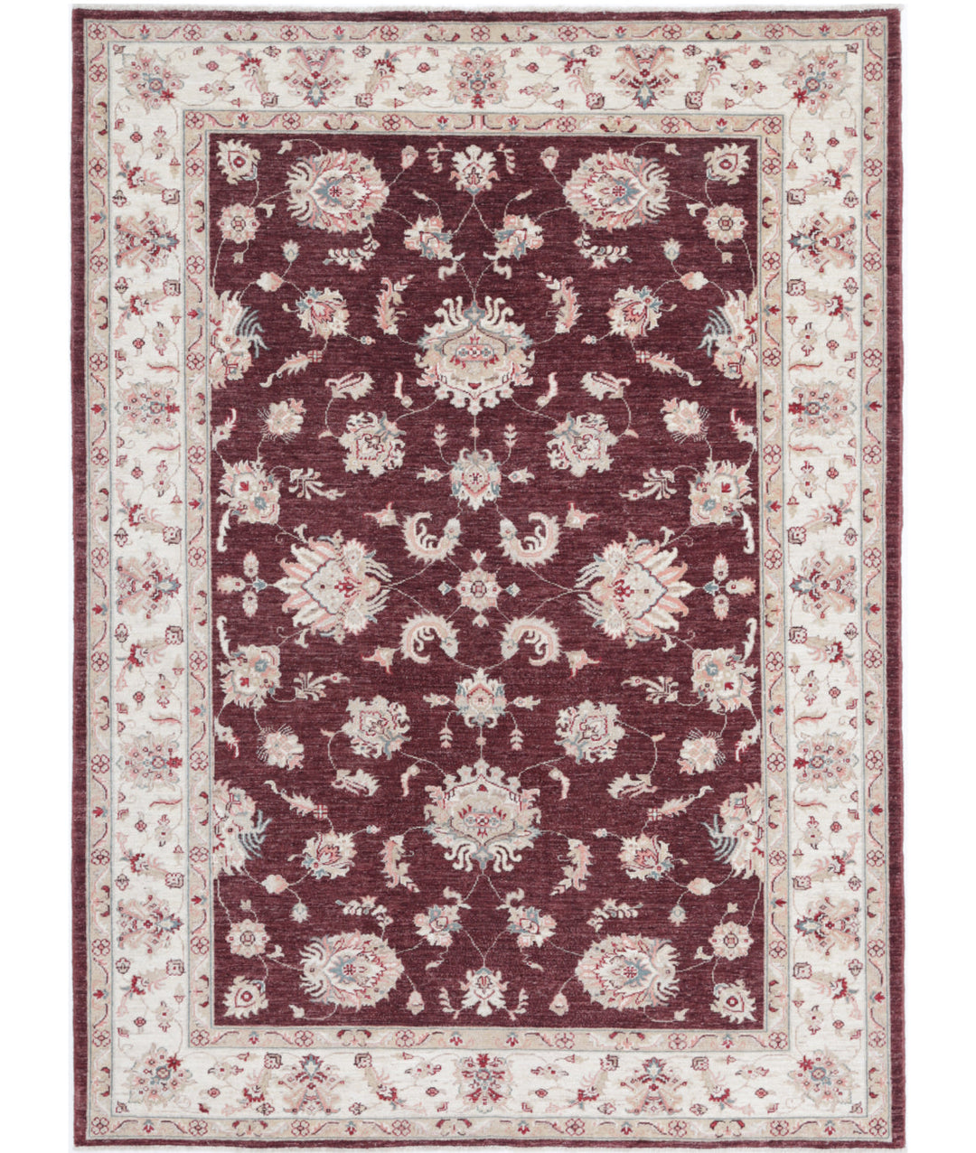 Burgundy Afghan Ziegler Rug 5'7" x 7'7" Hand-Knotted
