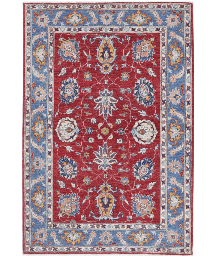 Afghan Ziegler Rug 4' 0" x 5' 10" Hand-Knotted