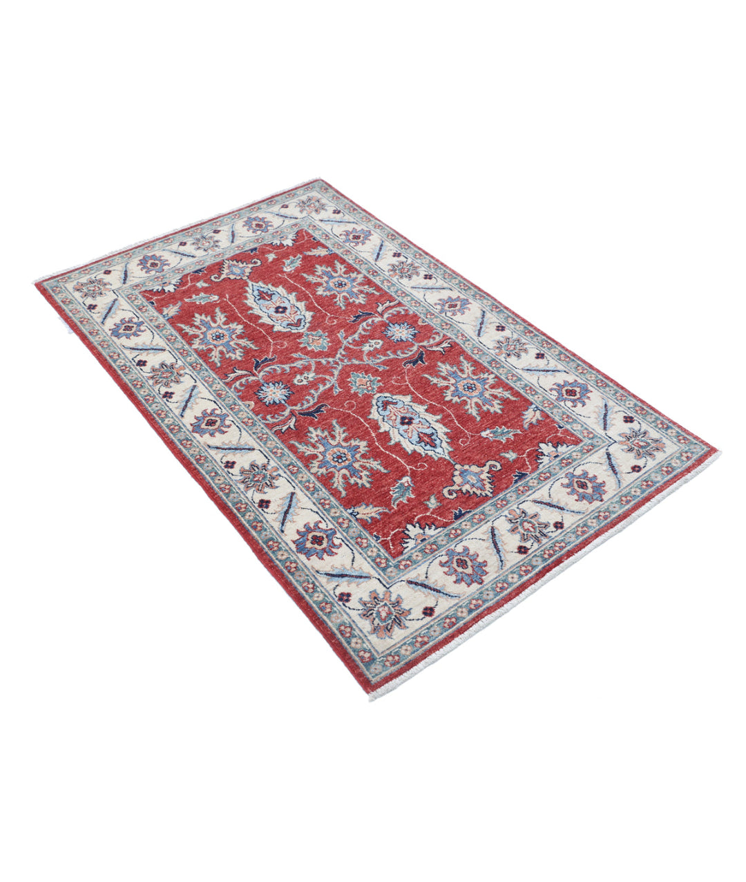 Red Afghan Ziegler Rug 3' 0" x 4' 8" Hand-Knotted field