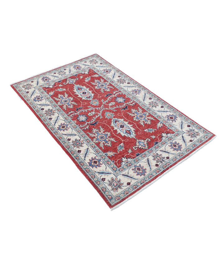 Red Afghan Ziegler Rug 3' 0" x 4' 8" Hand-Knotted field