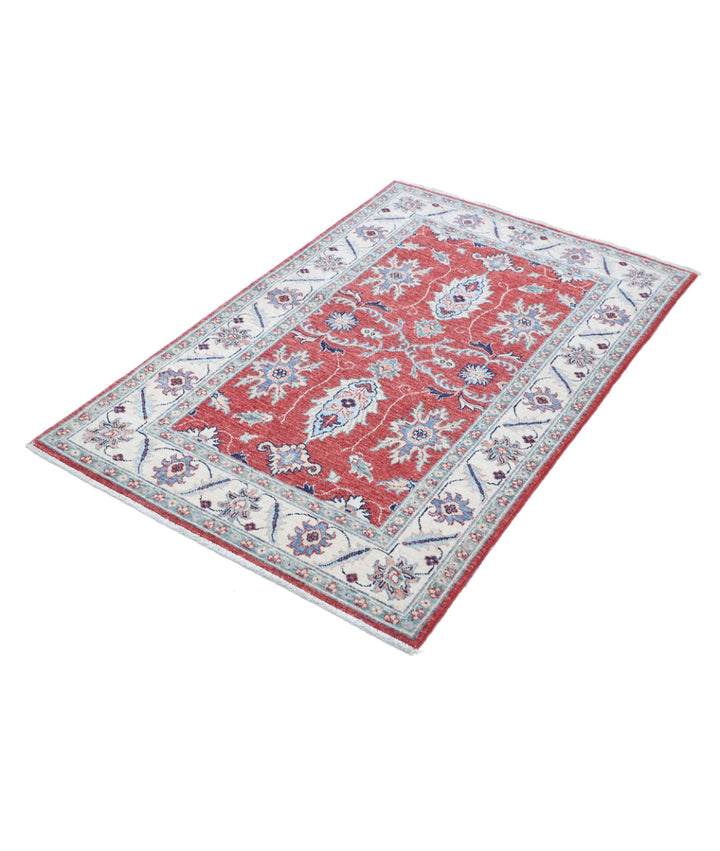 Red Afghan Ziegler Rug 3' 0" x 4' 8" Hand-Knotted border