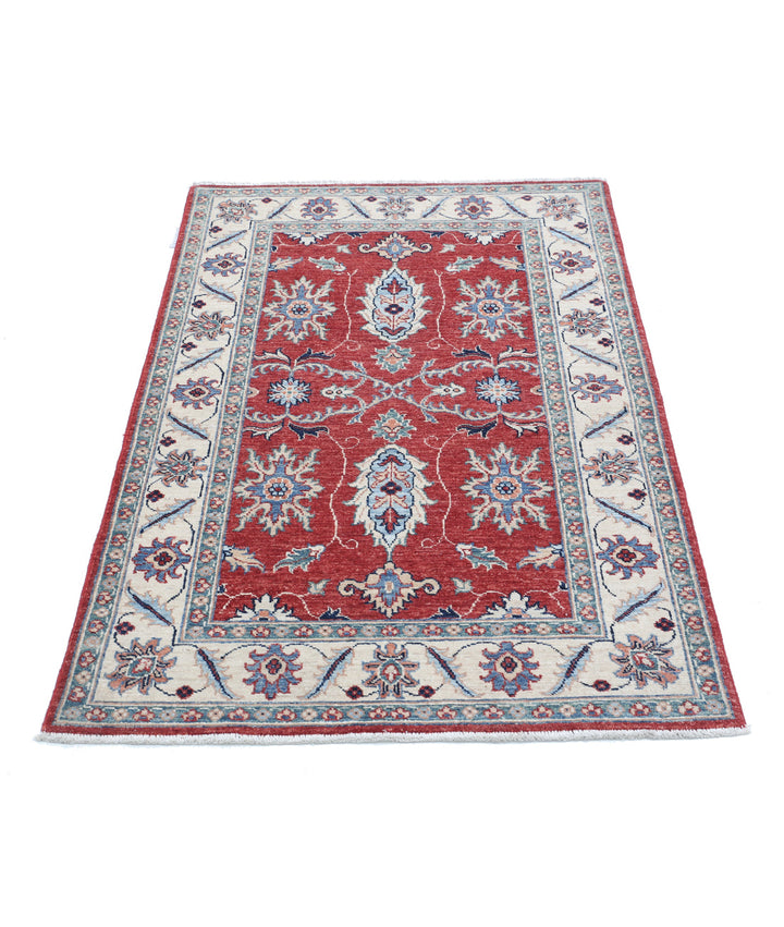 Red Afghan Ziegler Rug 3' 0" x 4' 8" Hand-Knotted pattern