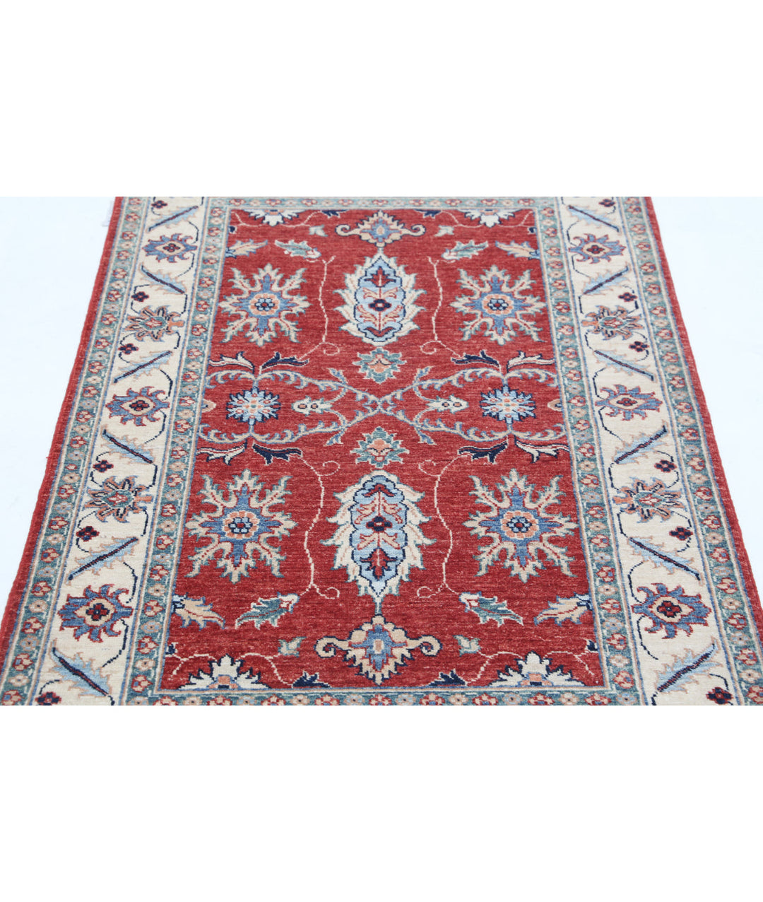 Red Afghan Ziegler Rug 3' 0" x 4' 8" Hand-Knotted close-up