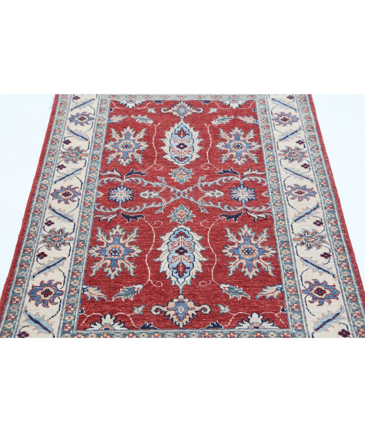 Red Afghan Ziegler Rug 3' 0" x 4' 8" Hand-Knotted close-up