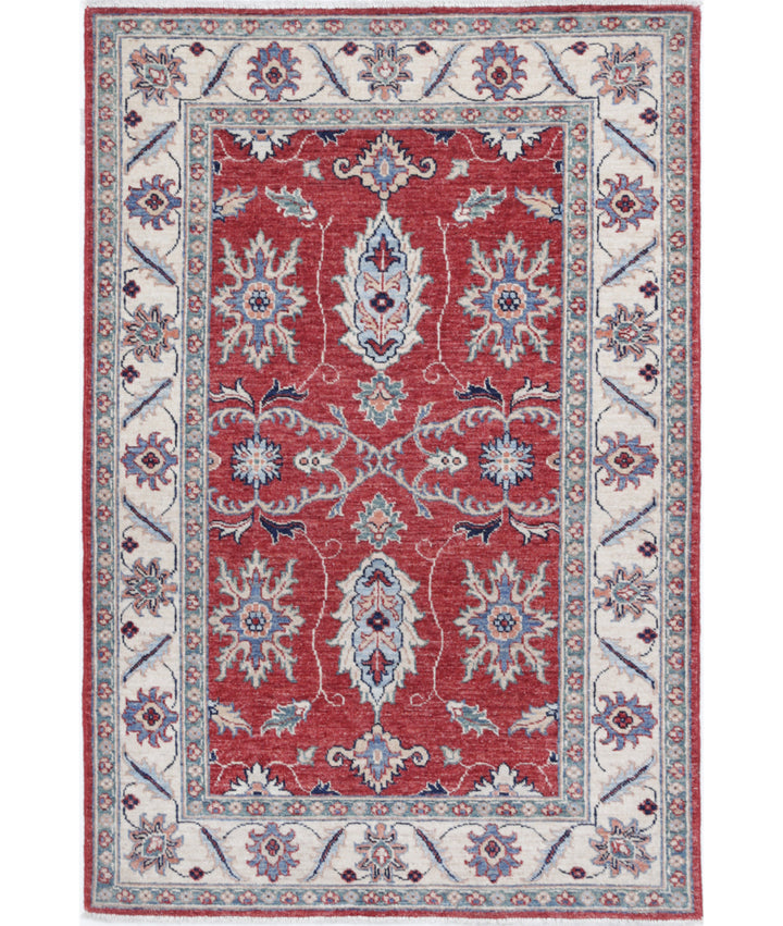 Red Afghan Ziegler Rug 3' 0" x 4' 8" Hand-Knotted